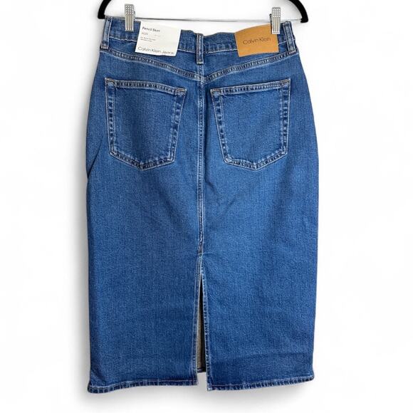 Calvin Klein Pencil Skirt Denim Women's W29 Back Slit Above Waist / Below Knee - Picture 2 of 6